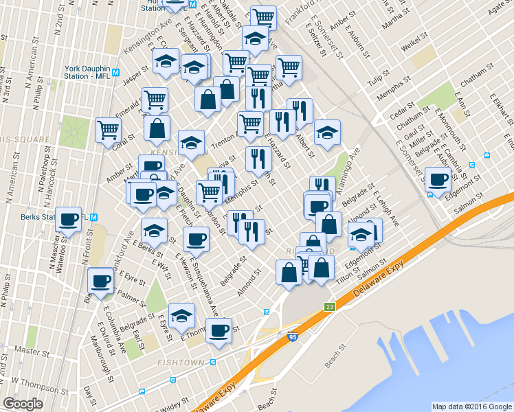 map of restaurants, bars, coffee shops, grocery stores, and more near 2452 Cedar Street in Philadelphia