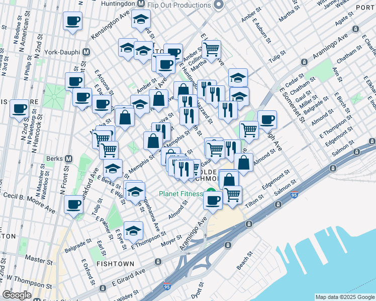 map of restaurants, bars, coffee shops, grocery stores, and more near 2452 Cedar Street in Philadelphia