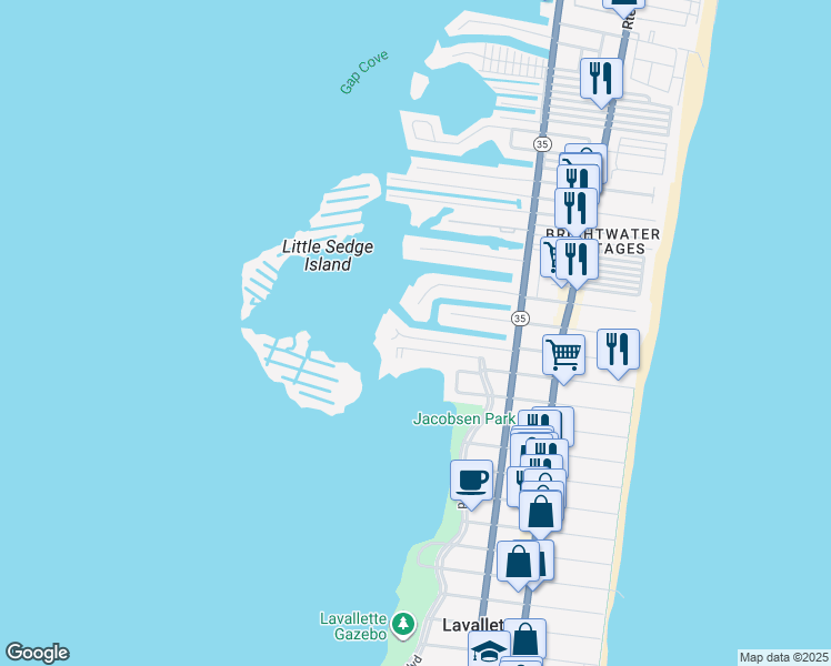 map of restaurants, bars, coffee shops, grocery stores, and more near 248 Bryn Mawr Avenue in Lavallette