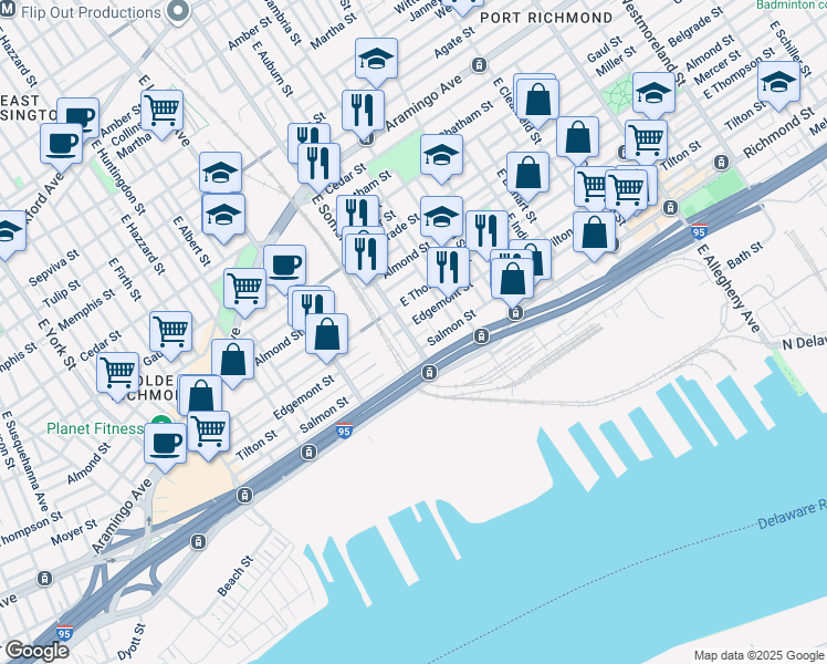 map of restaurants, bars, coffee shops, grocery stores, and more near 2823 Edgemont Street in Philadelphia