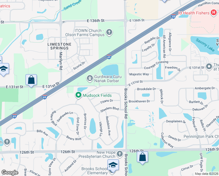 map of restaurants, bars, coffee shops, grocery stores, and more near 12345 East 131st Street in Fishers