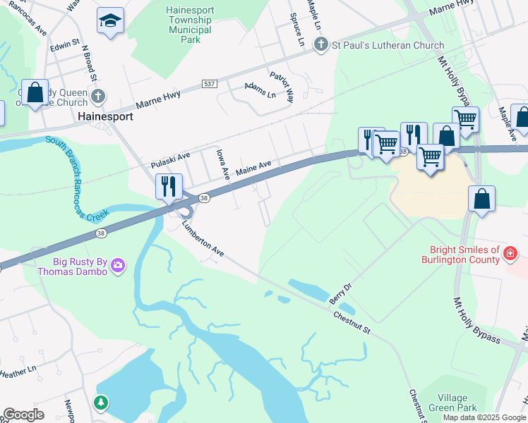 map of restaurants, bars, coffee shops, grocery stores, and more near 1476 New Jersey 38 in Hainesport