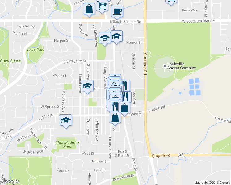 map of restaurants, bars, coffee shops, grocery stores, and more near 924 Main Street in Louisville