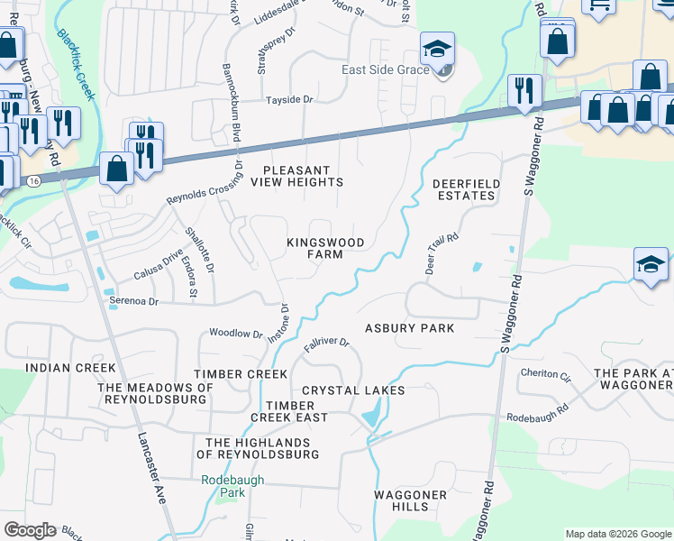 map of restaurants, bars, coffee shops, grocery stores, and more near 236 Kingsmeadow Lane in Blacklick
