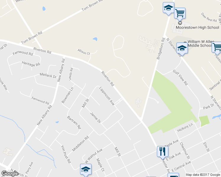 map of restaurants, bars, coffee shops, grocery stores, and more near 754 Riverton Road in Moorestown