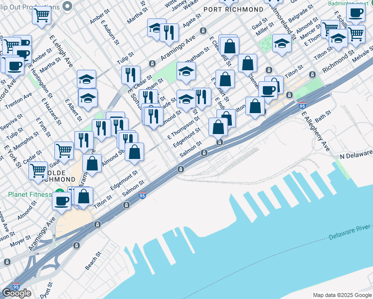 map of restaurants, bars, coffee shops, grocery stores, and more near 2823 Edgemont Street in Philadelphia