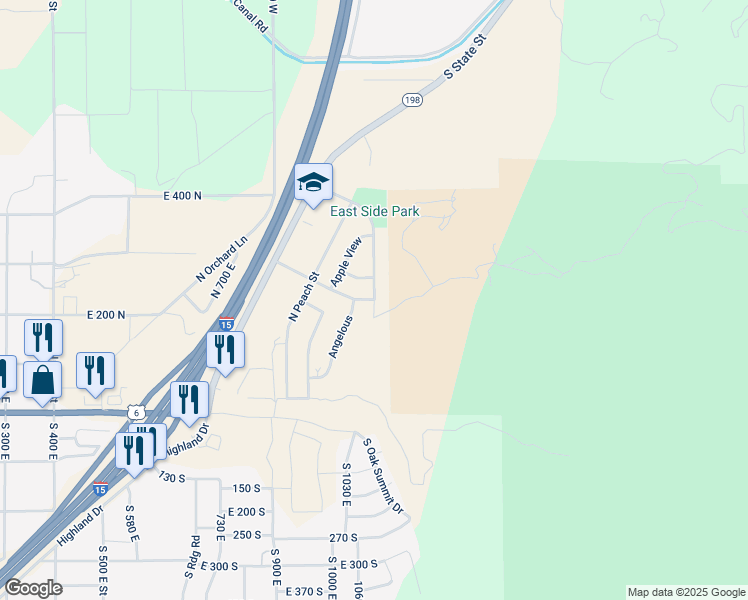 map of restaurants, bars, coffee shops, grocery stores, and more near 362 North Cherry Lane in Santaquin