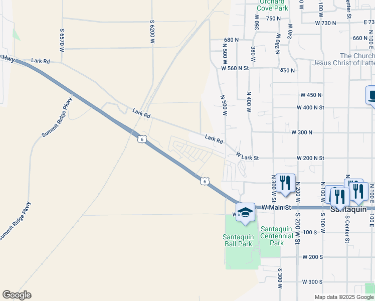 map of restaurants, bars, coffee shops, grocery stores, and more near 230 Halford Avenue in Santaquin