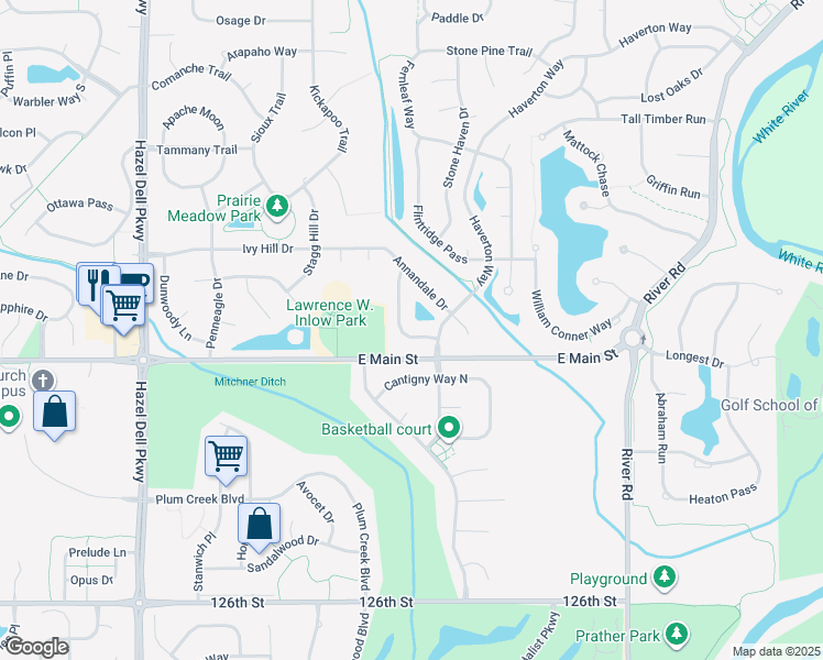 map of restaurants, bars, coffee shops, grocery stores, and more near 5806 Tanager Lane in Carmel