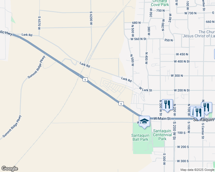 map of restaurants, bars, coffee shops, grocery stores, and more near 227 Halford Avenue in Santaquin