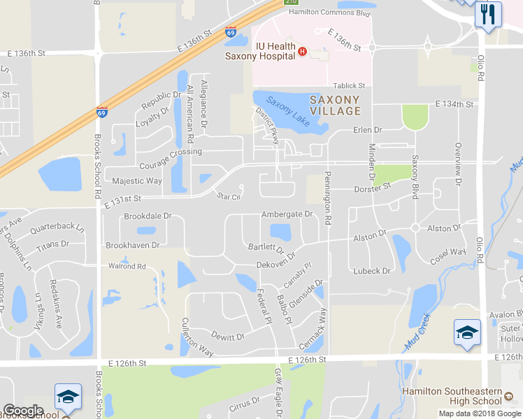 map of restaurants, bars, coffee shops, grocery stores, and more near 13050 Ambergate Drive in Fishers