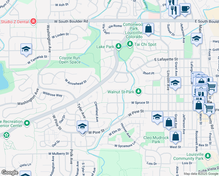 map of restaurants, bars, coffee shops, grocery stores, and more near 347 Walnut Lane in Louisville