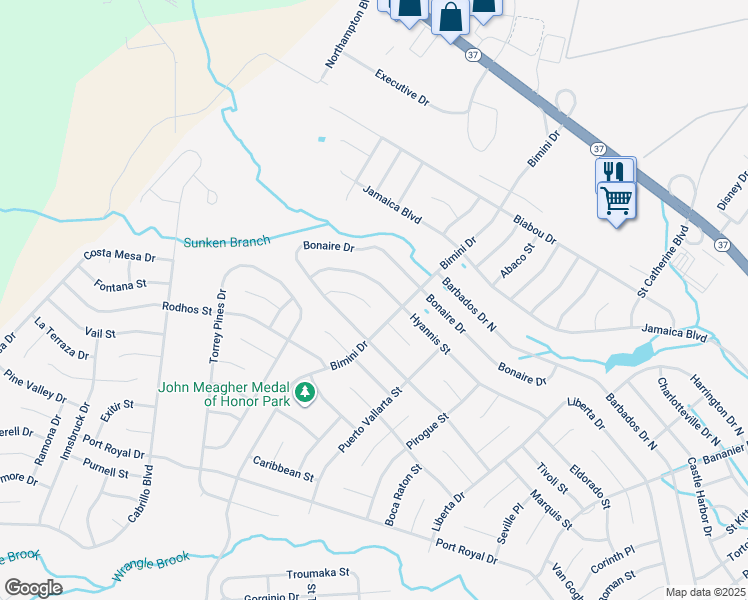 map of restaurants, bars, coffee shops, grocery stores, and more near 90 Hyannis Street in Toms River