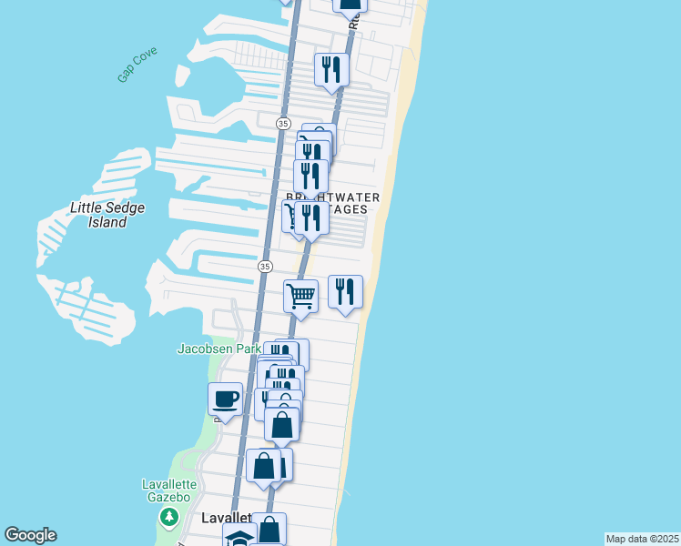 map of restaurants, bars, coffee shops, grocery stores, and more near 11 Haddonfield Avenue in Lavallette