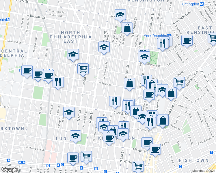 map of restaurants, bars, coffee shops, grocery stores, and more near in Philadelphia