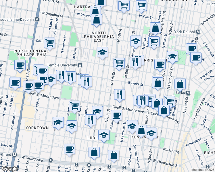 map of restaurants, bars, coffee shops, grocery stores, and more near in Philadelphia