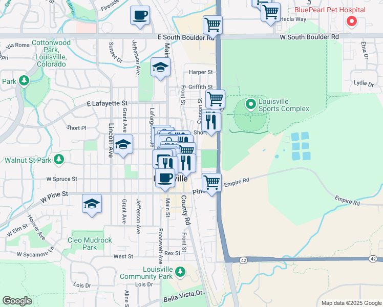 map of restaurants, bars, coffee shops, grocery stores, and more near 1008 South Street in Louisville