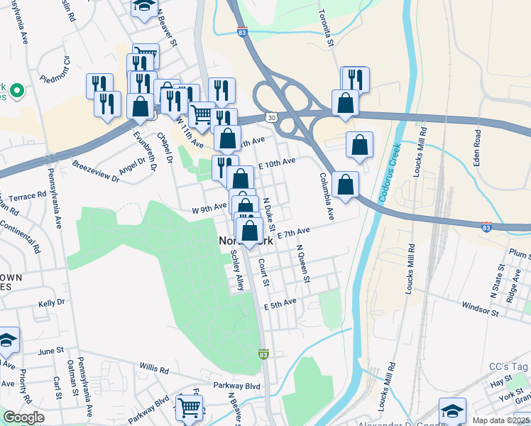 map of restaurants, bars, coffee shops, grocery stores, and more near 54 East 8th Avenue in York
