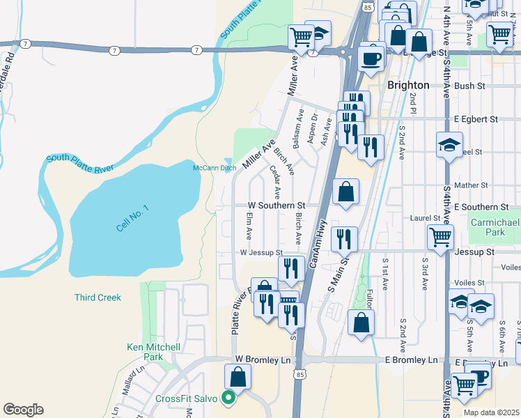 map of restaurants, bars, coffee shops, grocery stores, and more near 405 Dogwood Avenue in Brighton