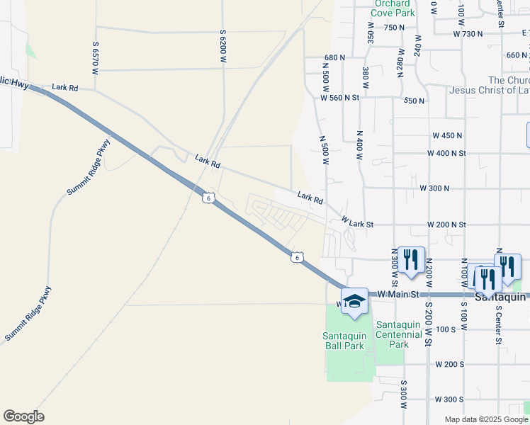 map of restaurants, bars, coffee shops, grocery stores, and more near 231 Halford Avenue in Santaquin