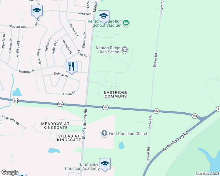 map of restaurants, bars, coffee shops, grocery stores, and more near 3989 Covington Drive in Springfield