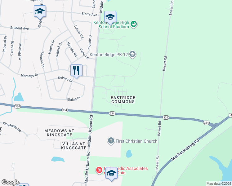 map of restaurants, bars, coffee shops, grocery stores, and more near 3989 Covington Drive in Springfield