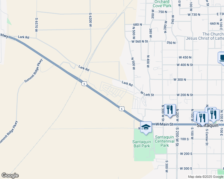 map of restaurants, bars, coffee shops, grocery stores, and more near 234 Halford Avenue in Santaquin