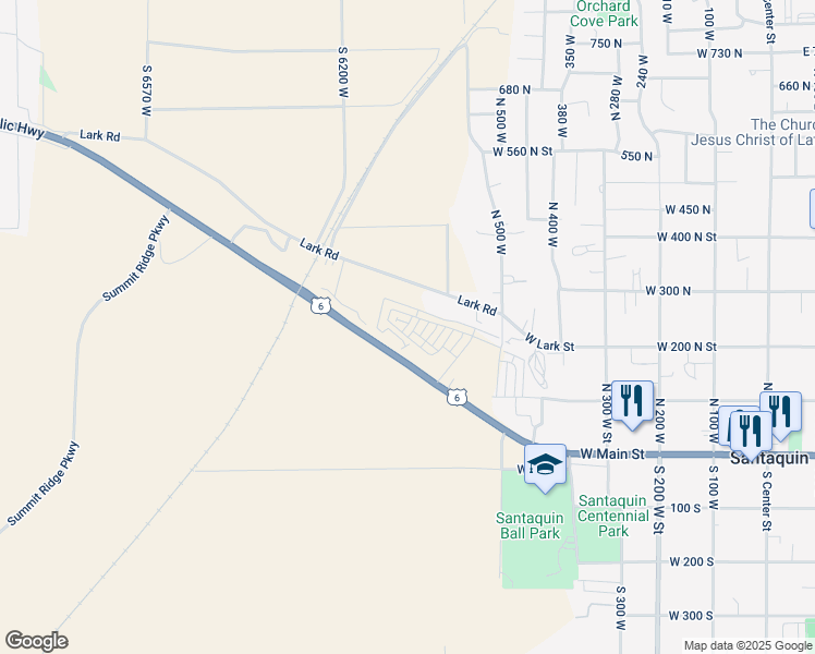 map of restaurants, bars, coffee shops, grocery stores, and more near 235 Halford Avenue in Santaquin