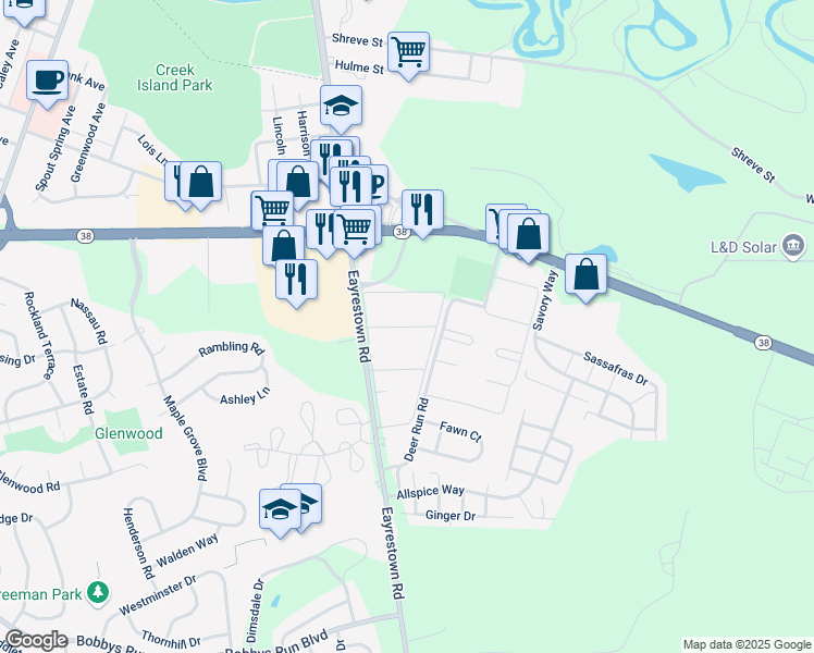 map of restaurants, bars, coffee shops, grocery stores, and more near Whitehall Apartment in Lumberton