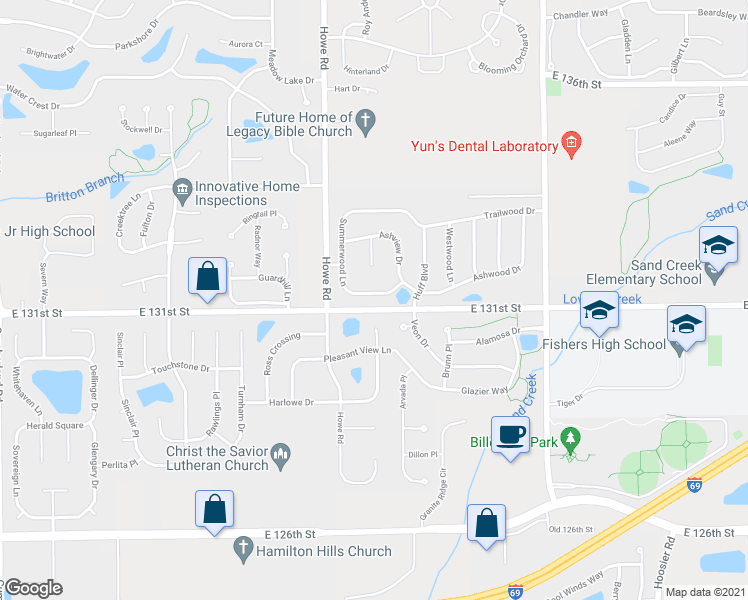 map of restaurants, bars, coffee shops, grocery stores, and more near 10683 Summerwood Lane in Fishers