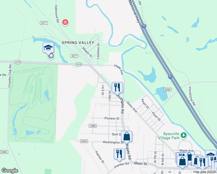 map of restaurants, bars, coffee shops, grocery stores, and more near 60605 Southgate Road in Byesville