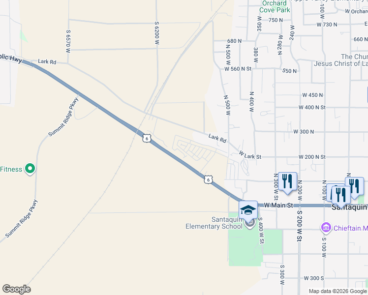 map of restaurants, bars, coffee shops, grocery stores, and more near 686 Frost Street in Santaquin