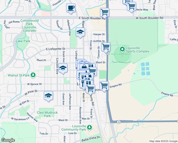 map of restaurants, bars, coffee shops, grocery stores, and more near 1008 South Street in Louisville