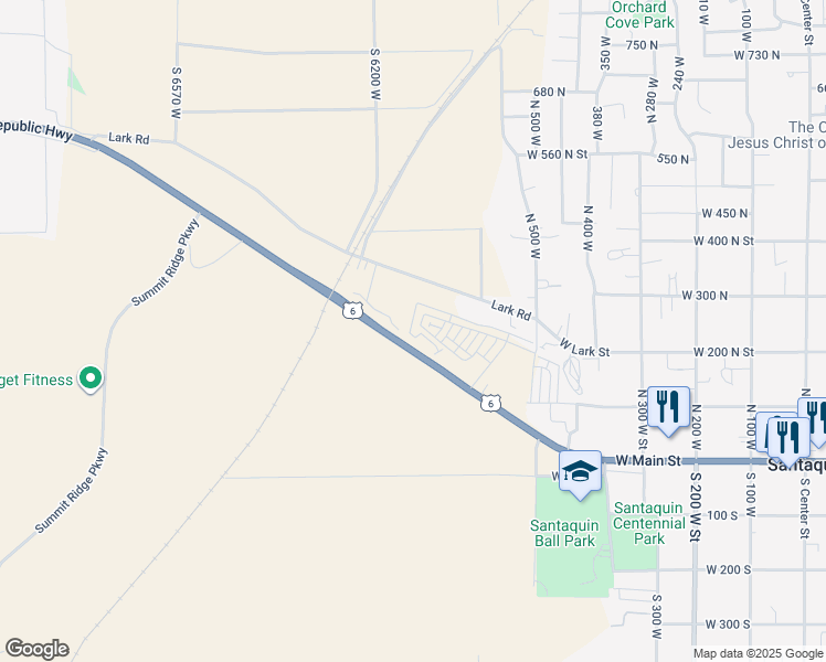 map of restaurants, bars, coffee shops, grocery stores, and more near 241 Polly Lane in Santaquin