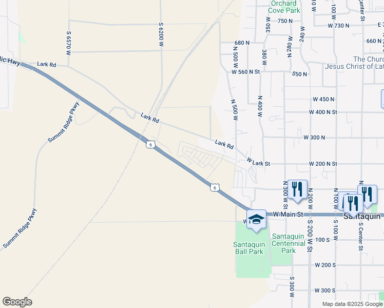 map of restaurants, bars, coffee shops, grocery stores, and more near 239 Halford Avenue in Santaquin