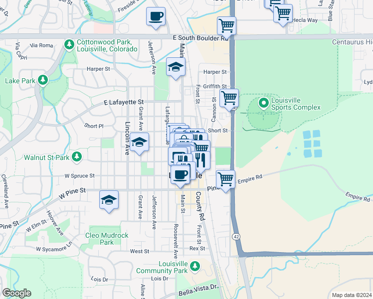 map of restaurants, bars, coffee shops, grocery stores, and more near 940 Main Street in Louisville