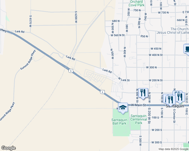 map of restaurants, bars, coffee shops, grocery stores, and more near 236 Halford Avenue in Santaquin