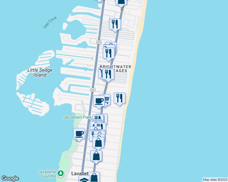 map of restaurants, bars, coffee shops, grocery stores, and more near 11 Haddonfield Avenue in Lavallette