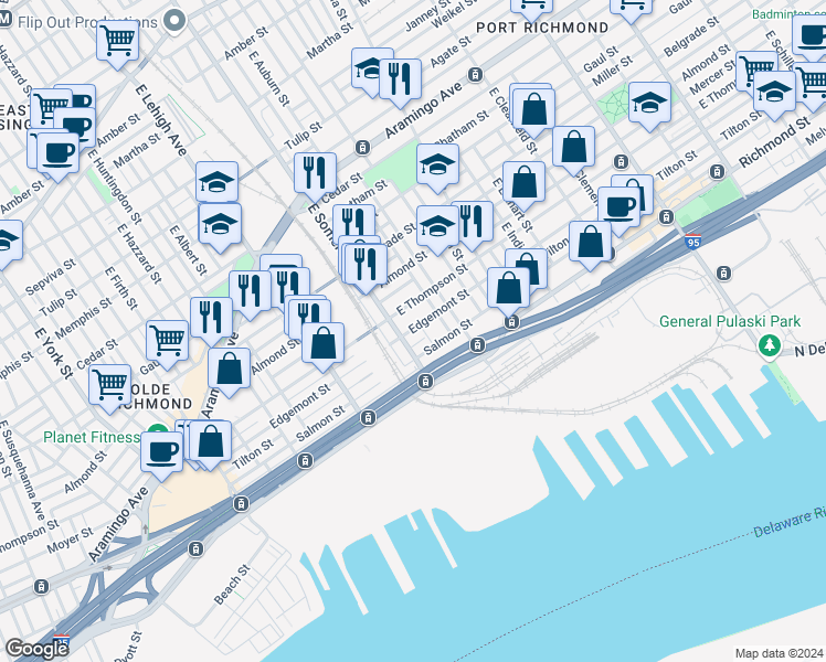 map of restaurants, bars, coffee shops, grocery stores, and more near 2823 Edgemont Street in Philadelphia