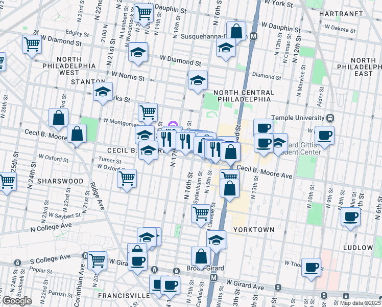 map of restaurants, bars, coffee shops, grocery stores, and more near in Philadelphia