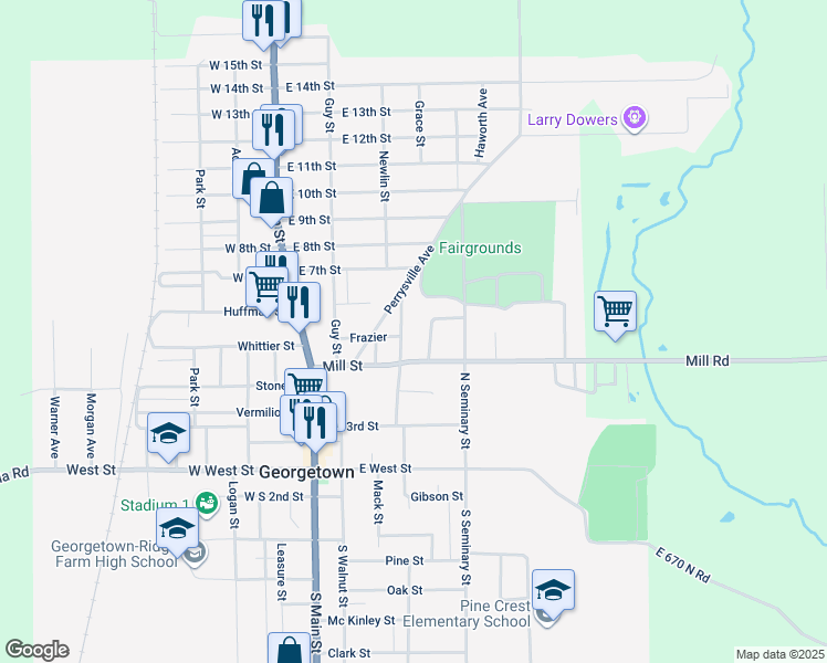 map of restaurants, bars, coffee shops, grocery stores, and more near 414-498 Panola Street in Georgetown