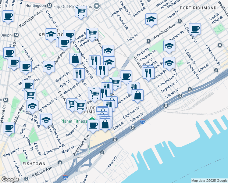 map of restaurants, bars, coffee shops, grocery stores, and more near 2613 Miller Street in Philadelphia