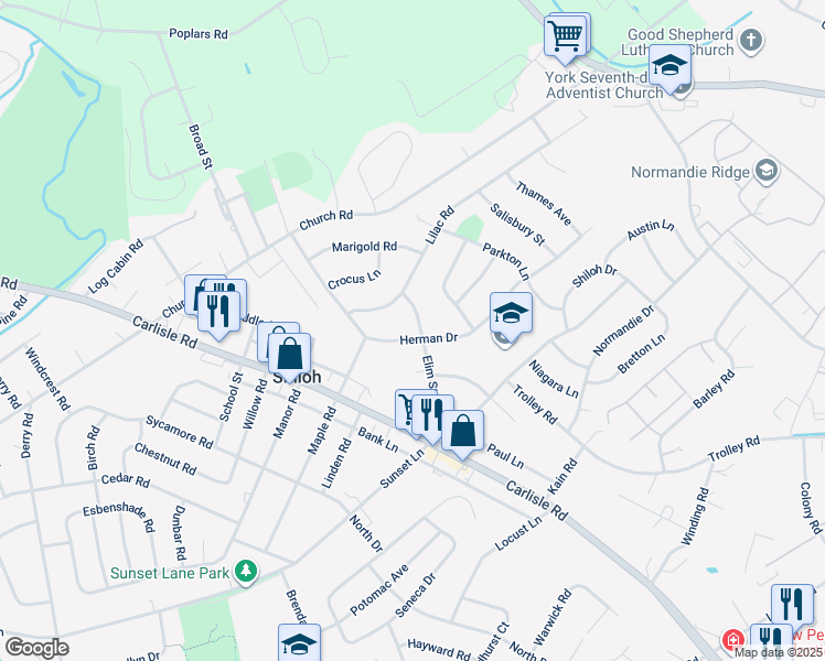 map of restaurants, bars, coffee shops, grocery stores, and more near 1995 Elim Street in Shiloh
