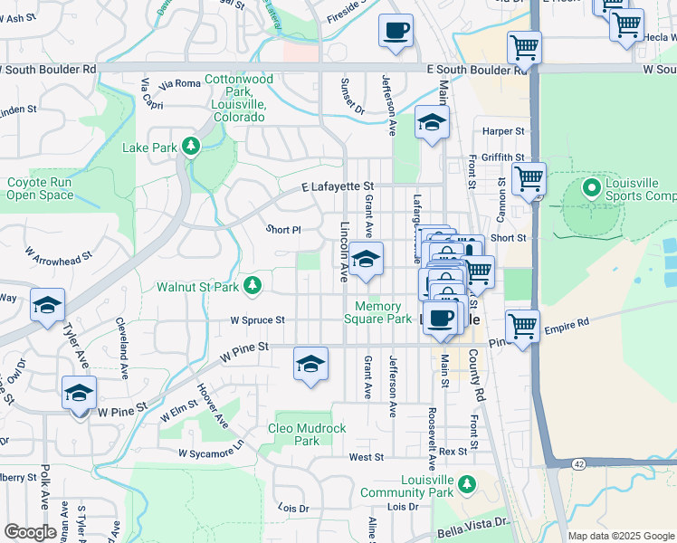 map of restaurants, bars, coffee shops, grocery stores, and more near 920 Lincoln Avenue in Louisville
