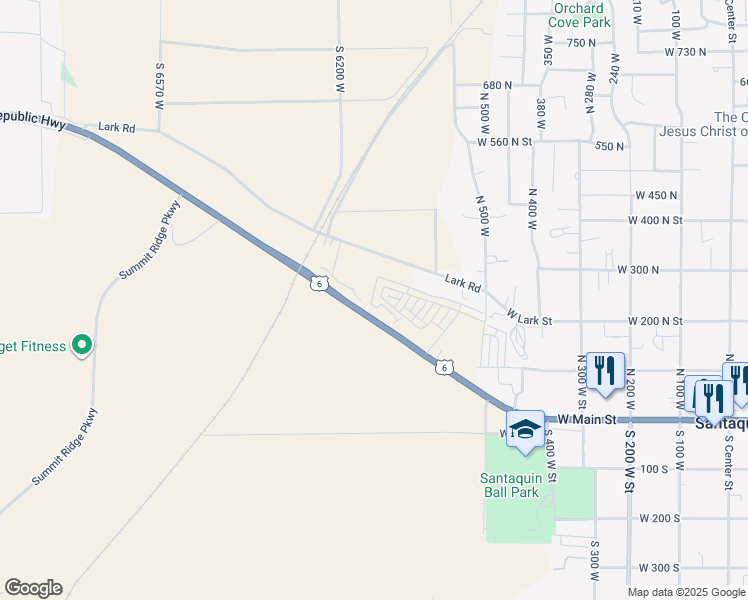 map of restaurants, bars, coffee shops, grocery stores, and more near 245 Polly Lane in Santaquin