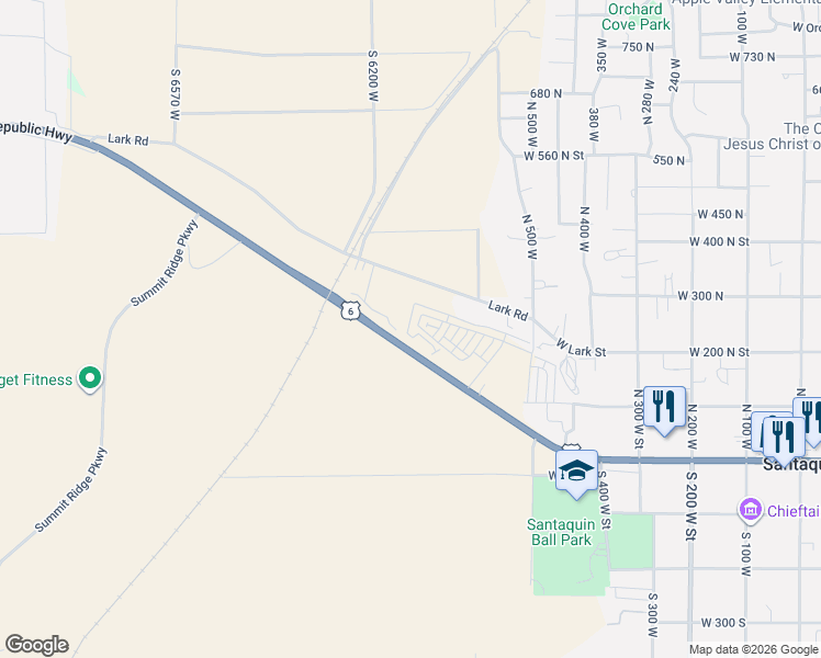 map of restaurants, bars, coffee shops, grocery stores, and more near 245 Polly Lane in Santaquin