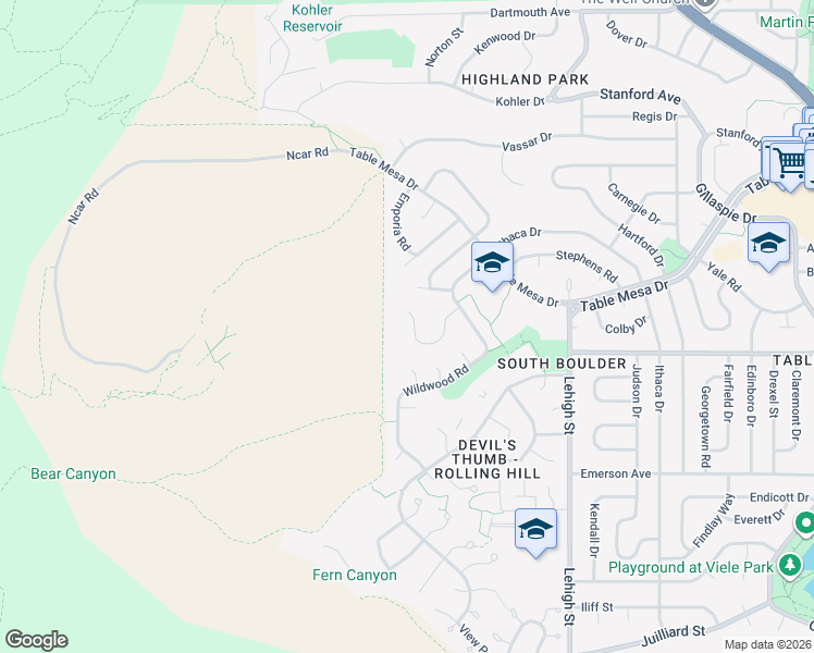 map of restaurants, bars, coffee shops, grocery stores, and more near 2214 Holyoke Drive in Boulder