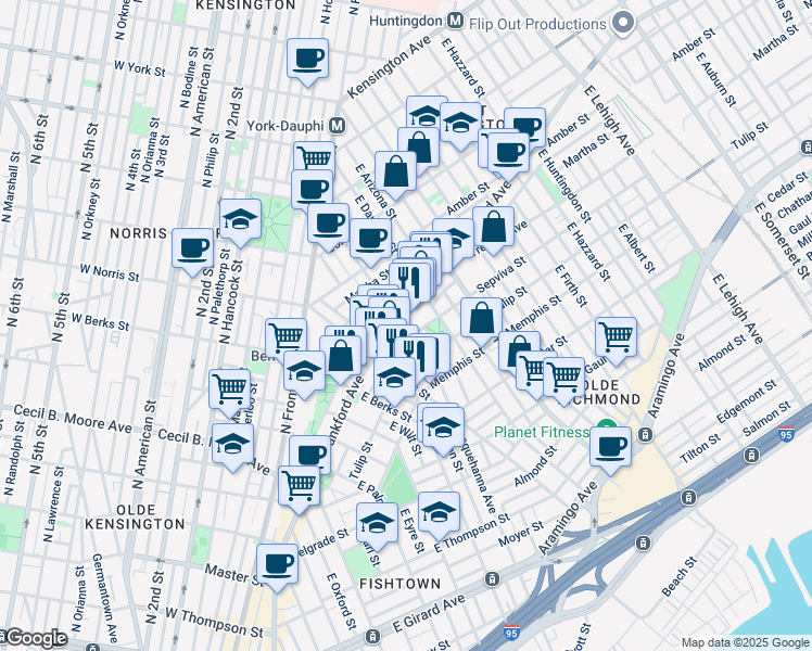 map of restaurants, bars, coffee shops, grocery stores, and more near 2204 Sepviva Street in Philadelphia