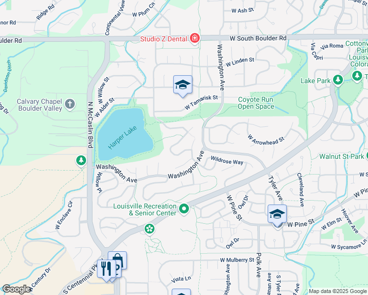 map of restaurants, bars, coffee shops, grocery stores, and more near 1180 Harper Lake Drive in Louisville