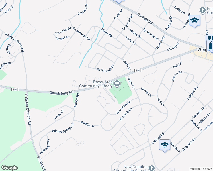 map of restaurants, bars, coffee shops, grocery stores, and more near 3710 Davidsburg Road in Dover